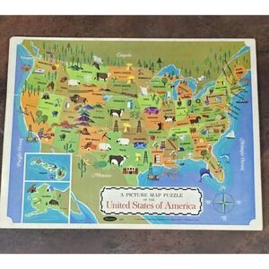 Vintage Whitman 1968 USA Puzzle Map Frame-Tray Made in USA Western Publishing